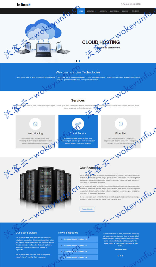 蓝色风格云主机网站模板是一款蓝色大气云服务商企业HTML5整站模板、云主机网站模板素材、云服务商企业网站、HTML5整站模板