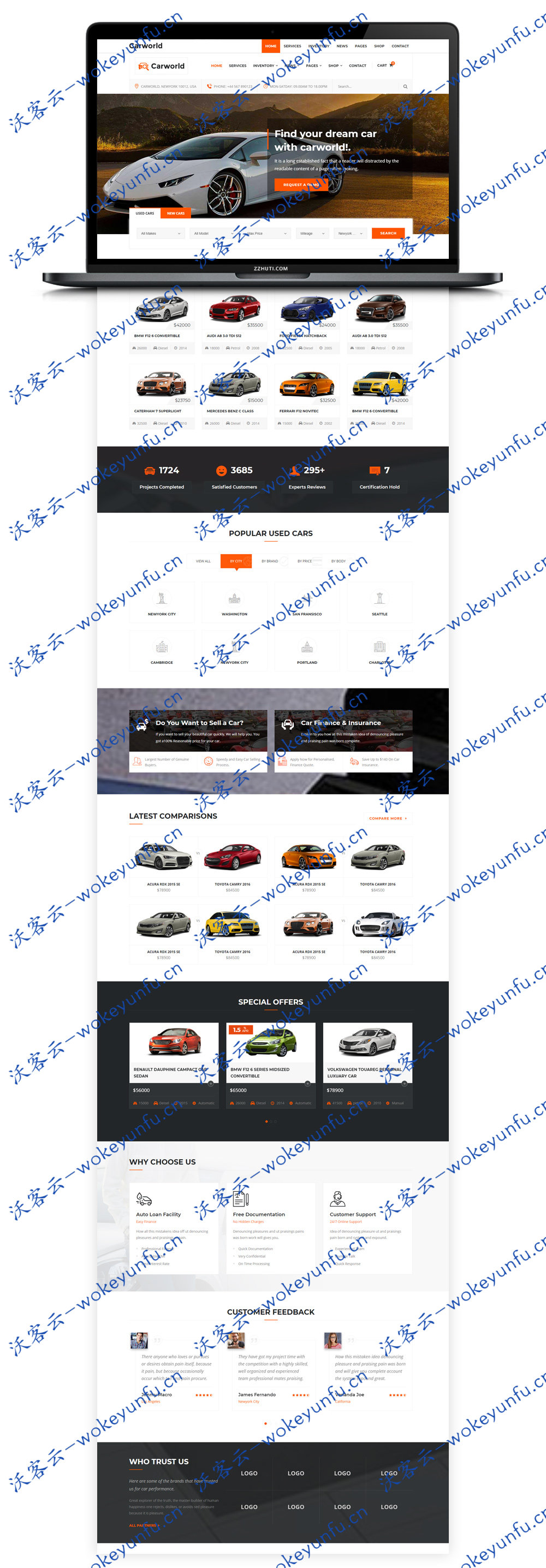 【汽车HTML网页模板】橘色空气Bootstrap响应式网站模板+汽车贸易汽车4S店网站+汽车装饰用品零配件公司