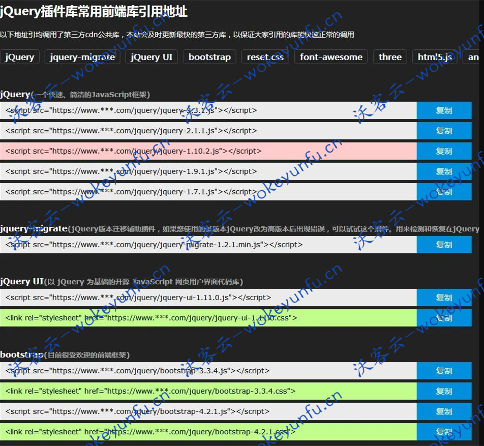 【jQuery插件库常用前端库引用地址】提供百度/微软/BootCDN等提供前端库+时时监控各个库的调用情况